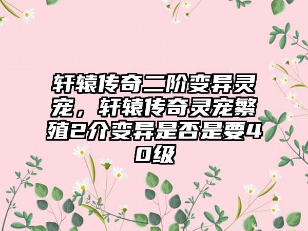 轩辕传奇二阶变异灵宠，轩辕传奇灵宠繁殖2介变异是否是要40级