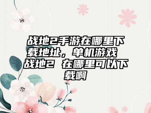 战地2手游在哪里下载地址，单机游戏 战地2 在哪里可以下载啊