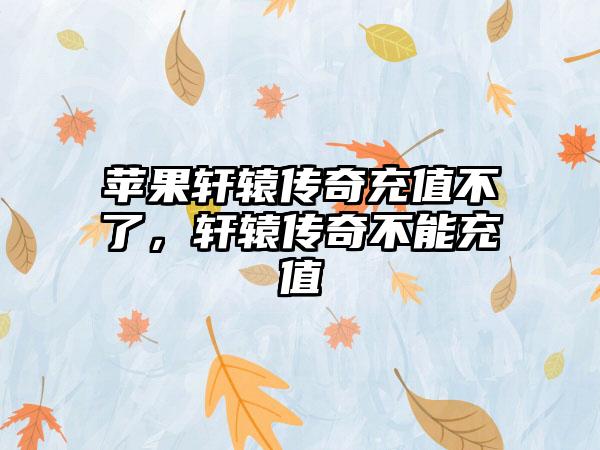苹果轩辕传奇充值不了，轩辕传奇不能充值