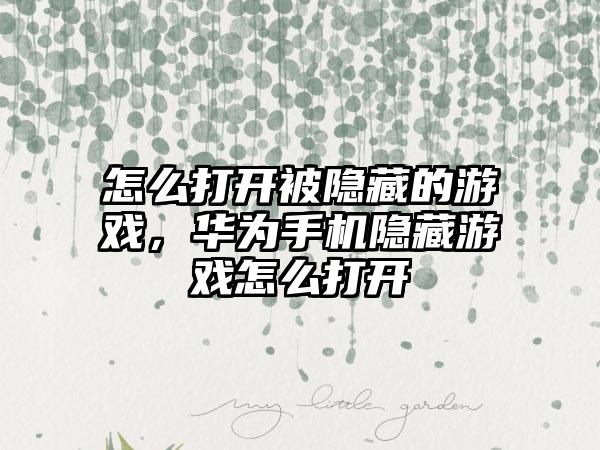 怎么打开被隐藏的游戏，华为手机隐藏游戏怎么打开
