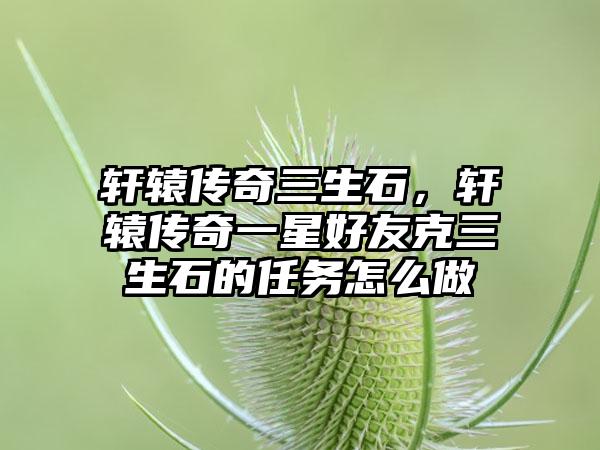 轩辕传奇三生石，轩辕传奇一星好友克三生石的任务怎么做