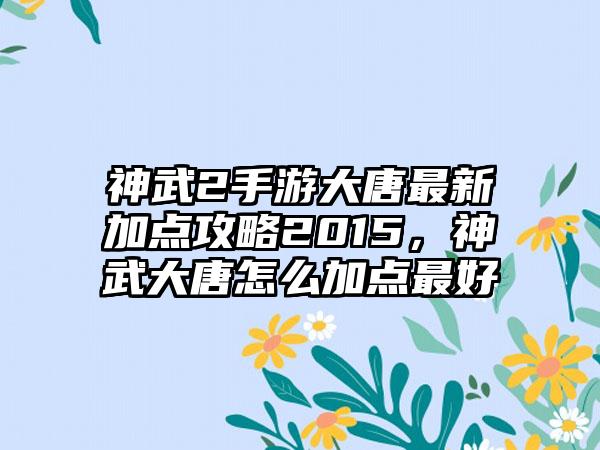 神武2手游大唐最新加点攻略2015，神武大唐怎么加点最好