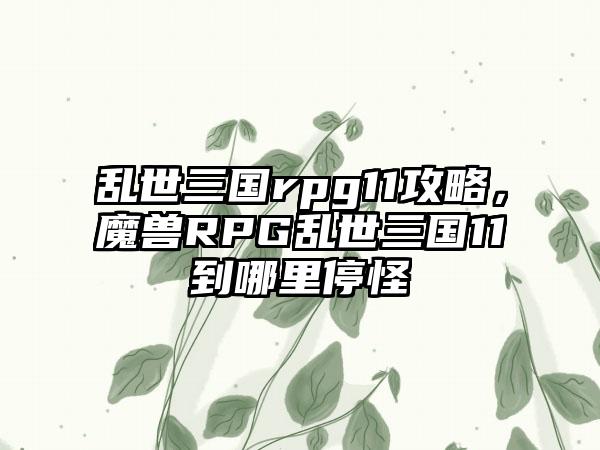 乱世三国rpg11攻略，魔兽RPG乱世三国11到哪里停怪