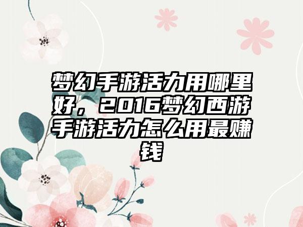 梦幻手游活力用哪里好，2016梦幻西游手游活力怎么用最赚钱