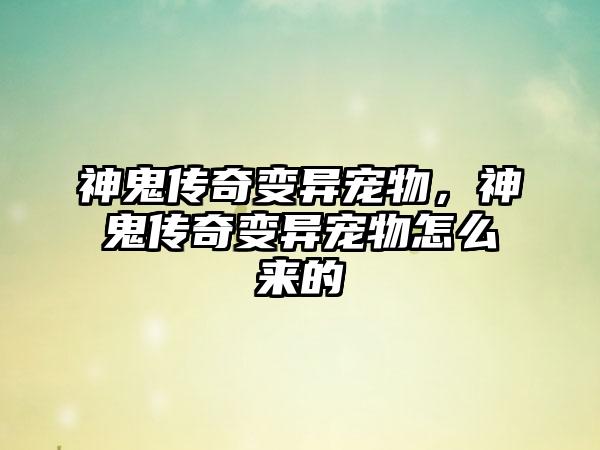 神鬼传奇变异宠物，神鬼传奇变异宠物怎么来的