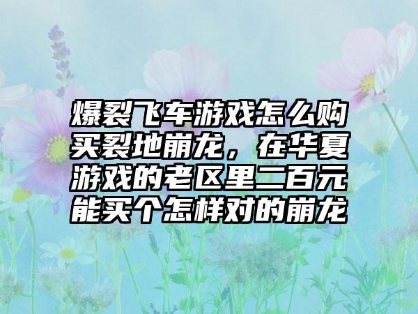 爆裂飞车游戏怎么购买裂地崩龙，在华夏游戏的老区里二百元能买个怎样对的崩龙