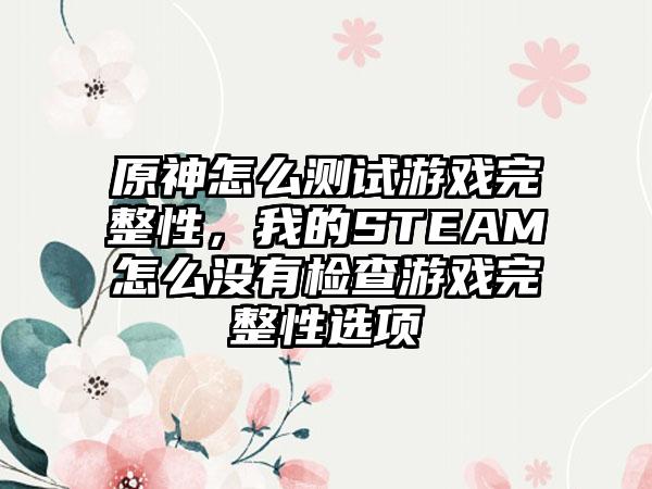 原神怎么测试游戏完整性，我的STEAM怎么没有检查游戏完整性选项