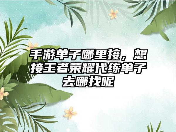 手游单子哪里接，想接王者荣耀代练单子去哪找呢