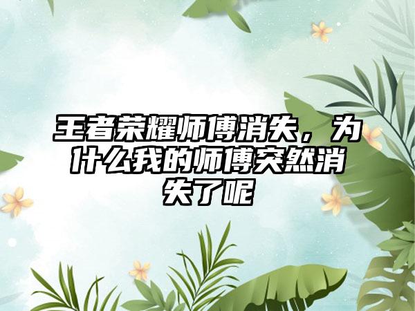 王者荣耀师傅消失，为什么我的师傅突然消失了呢