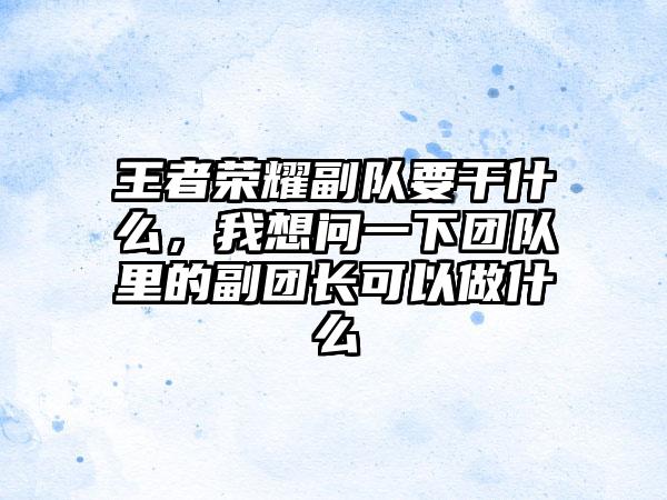 王者荣耀副队要干什么，我想问一下团队里的副团长可以做什么