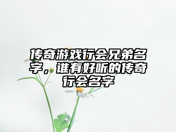 传奇游戏行会兄弟名字，谁有好听的传奇行会名字