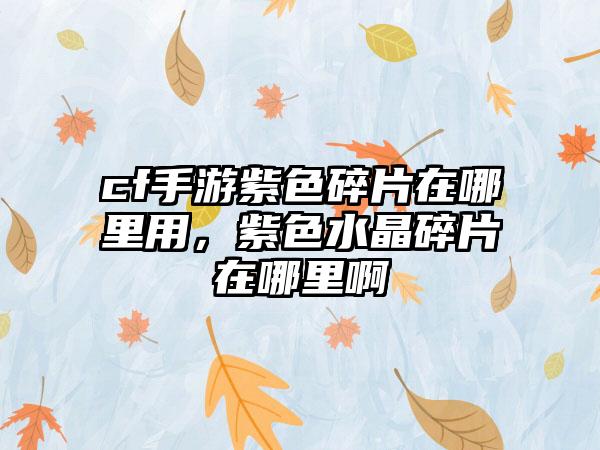 cf手游紫色碎片在哪里用，紫色水晶碎片在哪里啊