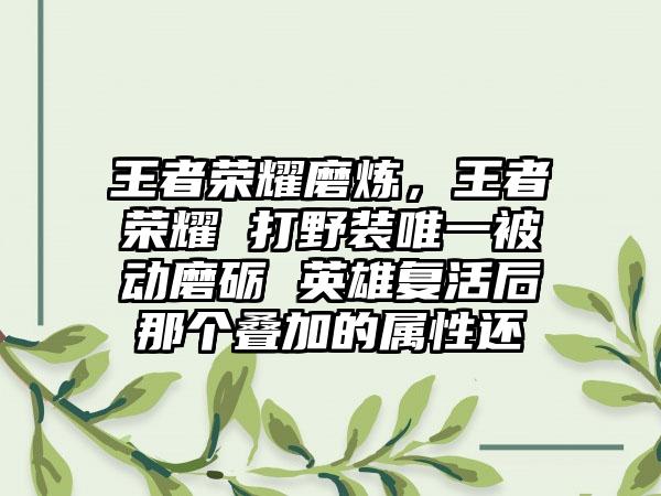 王者荣耀磨炼，王者荣耀 打野装唯一被动磨砺 英雄复活后那个叠加的属性还