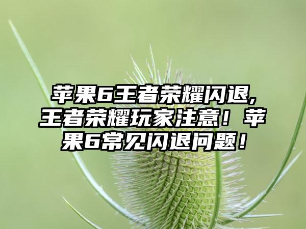 苹果6王者荣耀闪退,王者荣耀玩家注意！苹果6常见闪退问题！