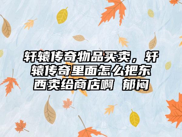 轩辕传奇物品买卖,轩辕传奇里面怎么把东西卖给商店啊 郁闷