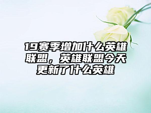19赛季增加什么英雄联盟，英雄联盟今天更新了什么英雄