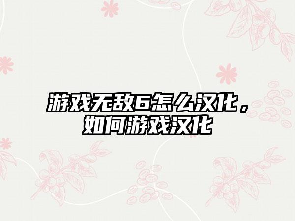 游戏无敌6怎么汉化,如何游戏汉化