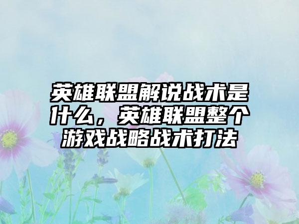 英雄联盟解说战术是什么，英雄联盟整个游戏战略战术打法