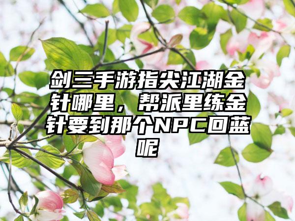 剑三手游指尖江湖金针哪里，帮派里练金针要到那个NPC回蓝呢