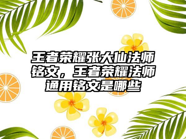 王者荣耀张大仙法师铭文，王者荣耀法师通用铭文是哪些