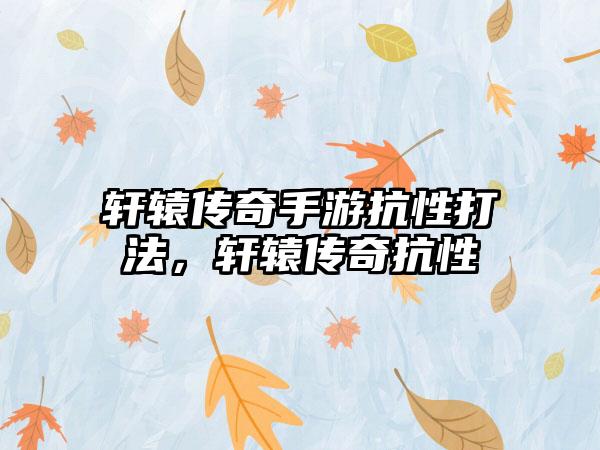 轩辕传奇手游抗性打法，轩辕传奇抗性