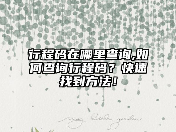 行程码在哪里查询,如何查询行程码？快速找到方法！