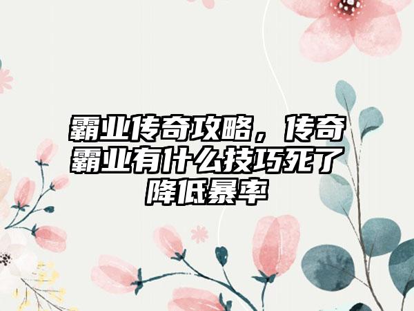 霸业传奇攻略，传奇霸业有什么技巧死了降低暴率