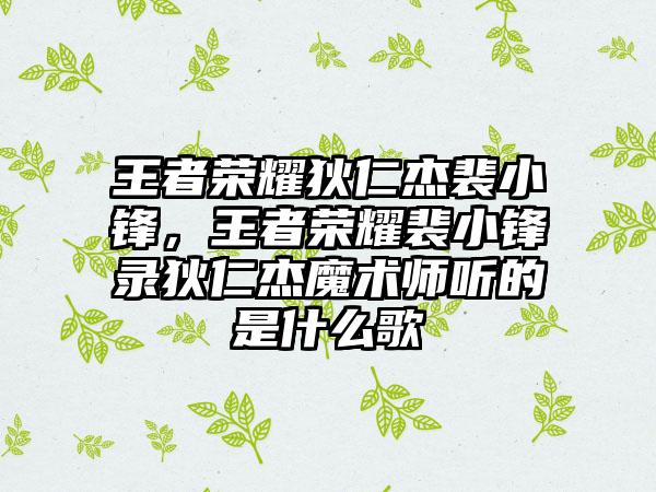 王者荣耀狄仁杰裴小锋，王者荣耀裴小锋录狄仁杰魔术师听的是什么歌