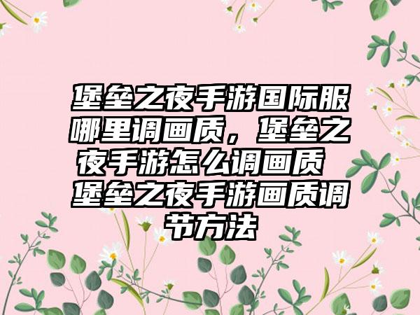 堡垒之夜手游国际服哪里调画质，堡垒之夜手游怎么调画质 堡垒之夜手游画质调节方法