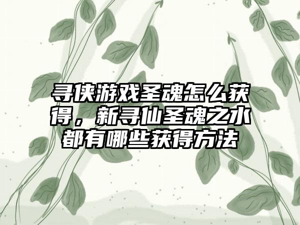 寻侠游戏圣魂怎么获得，新寻仙圣魂之水都有哪些获得方法