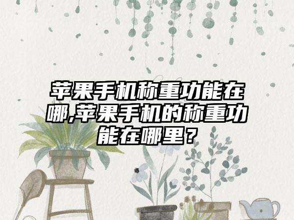 苹果手机称重功能在哪,苹果手机的称重功能在哪里？