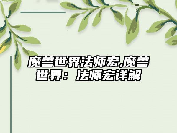 魔兽世界法师宏,魔兽世界：法师宏详解