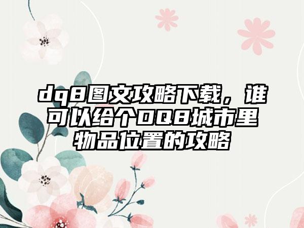 dq8图文攻略下载，谁可以给个DQ8城市里物品位置的攻略