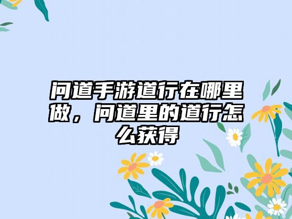 问道手游道行在哪里做，问道里的道行怎么获得