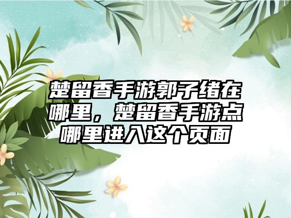 楚留香手游郭子绪在哪里，楚留香手游点哪里进入这个页面