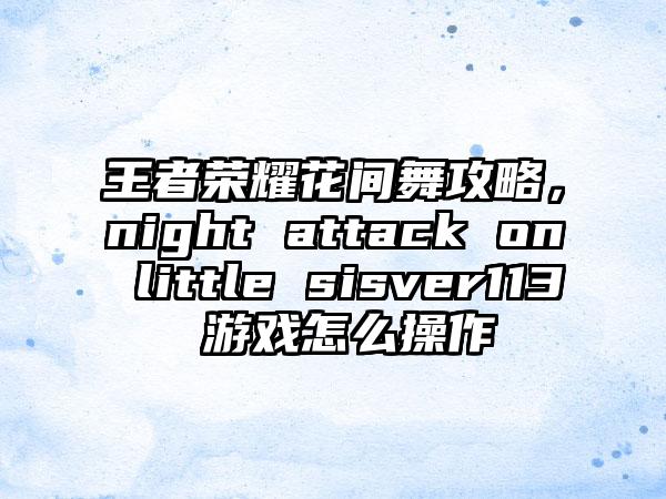 王者荣耀花间舞攻略,night attack on little sisver113 游戏怎么操作
