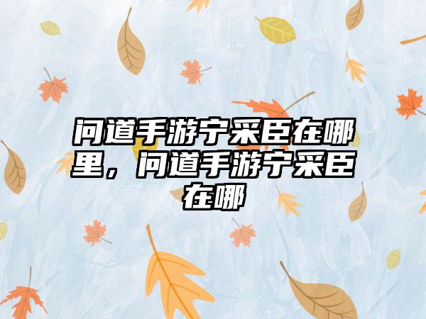 问道手游宁采臣在哪里，问道手游宁采臣在哪