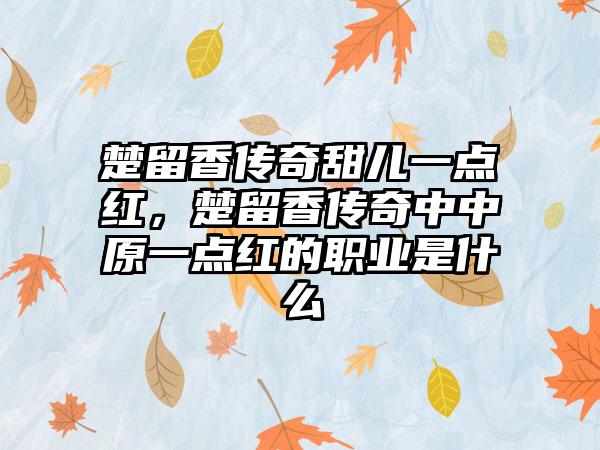 楚留香传奇甜儿一点红，楚留香传奇中中原一点红的职业是什么