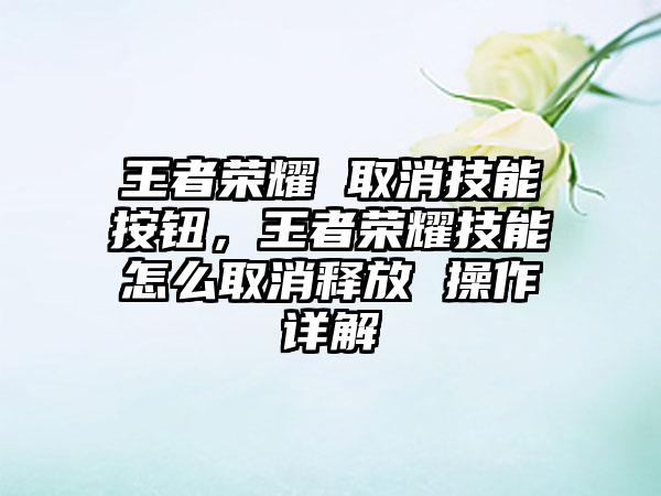 王者荣耀 取消技能按钮，王者荣耀技能怎么取消释放 操作详解