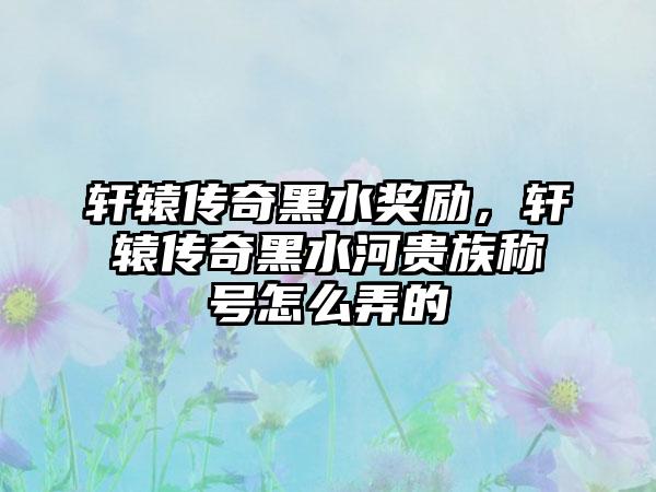 轩辕传奇黑水奖励，轩辕传奇黑水河贵族称号怎么弄的