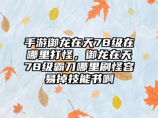 手游御龙在天78级在哪里打怪，御龙在天78级霸刀哪里刷怪容易掉技能书啊