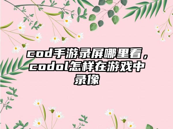 cod手游录屏哪里看，codol怎样在游戏中录像