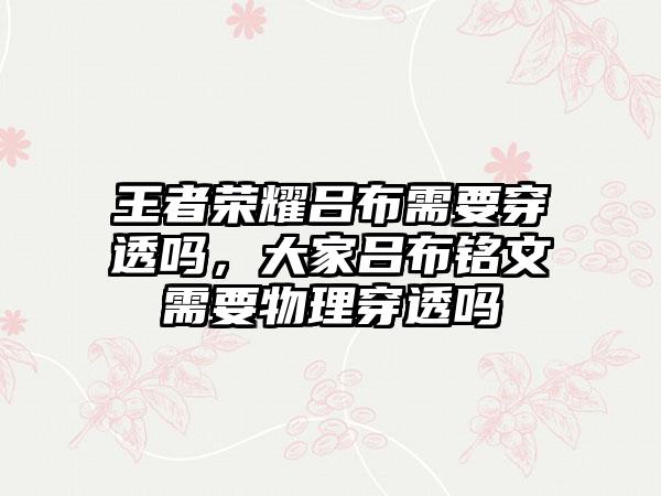 王者荣耀吕布需要穿透吗，大家吕布铭文需要物理穿透吗