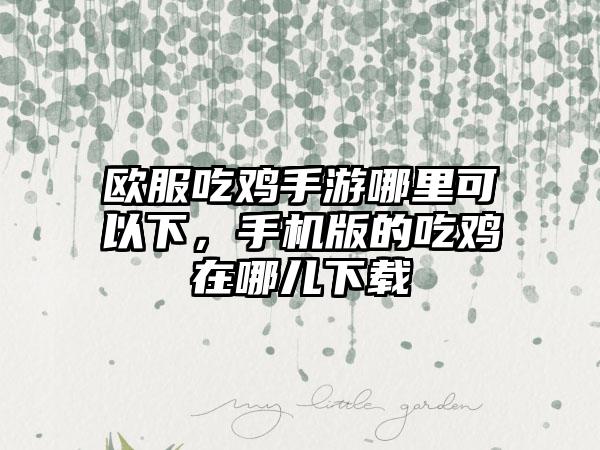 欧服吃鸡手游哪里可以下，手机版的吃鸡在哪儿下载