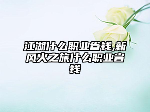 江湖什么职业省钱,新风火之旅什么职业省钱