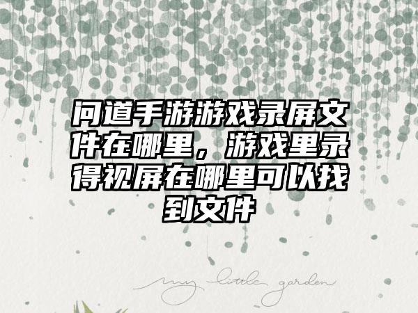 问道手游游戏录屏文件在哪里，游戏里录得视屏在哪里可以找到文件