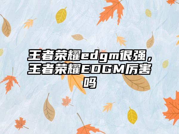 王者荣耀edgm很强，王者荣耀EDGM厉害吗