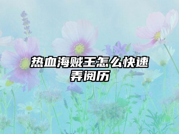 热血海贼王怎么快速弄阅历