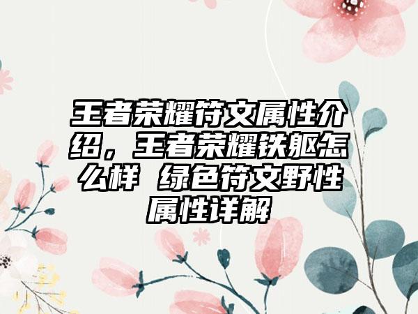 王者荣耀符文属性介绍，王者荣耀铁躯怎么样 绿色符文野性属性详解