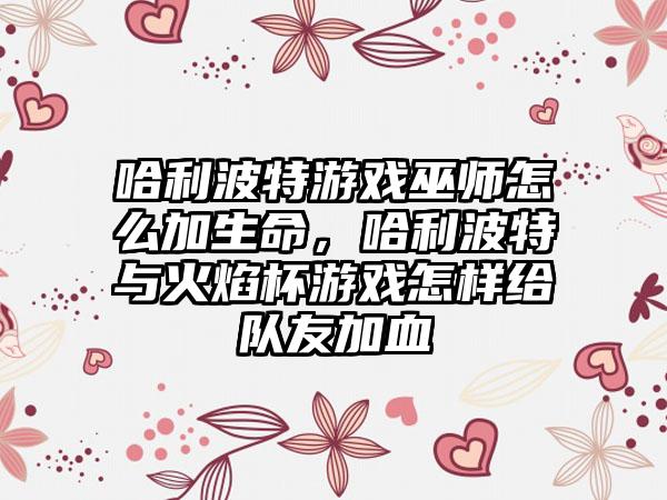 哈利波特游戏巫师怎么加生命,哈利波特与火焰杯游戏怎样给队友加血